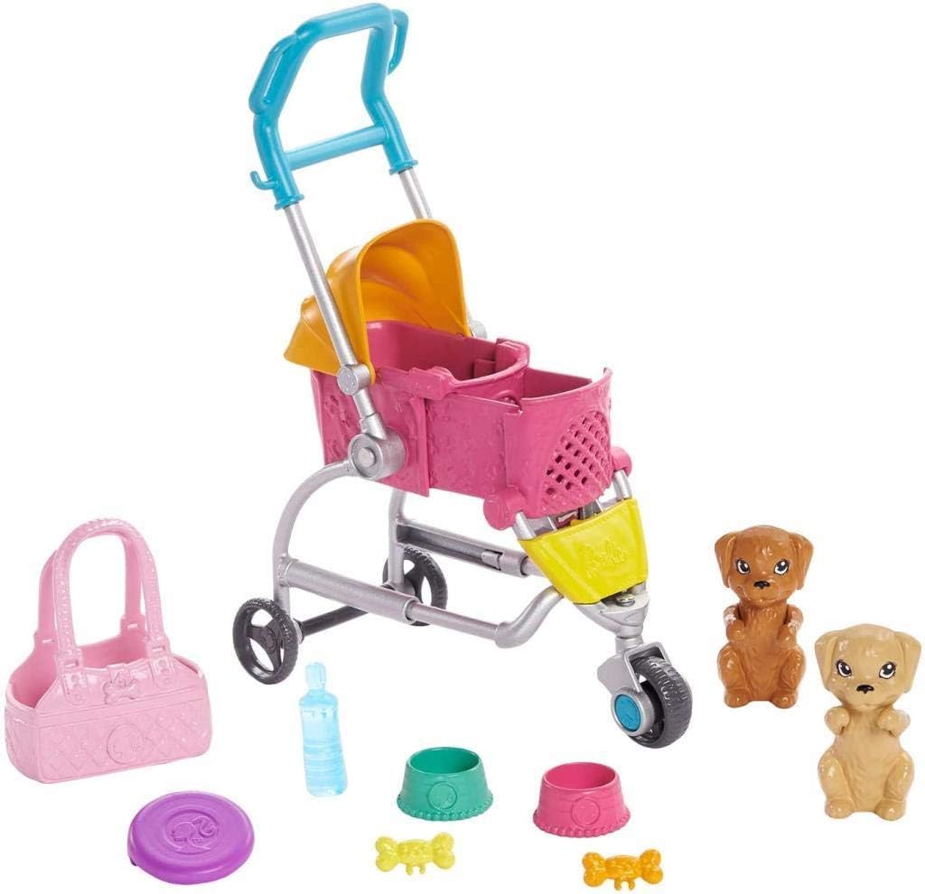 Poupée Barbie Dogwalking et accessoires – Ensemble de jeu Stroll & Play Pups